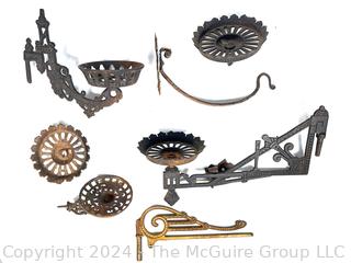 Group of Victorian Cast Iron Wall Mount Swing Arm Oil Lamp Holders.