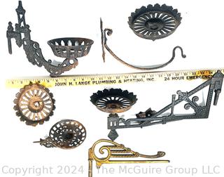 Group of Victorian Cast Iron Wall Mount Swing Arm Oil Lamp Holders.