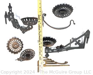 Group of Victorian Cast Iron Wall Mount Swing Arm Oil Lamp Holders.