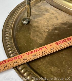  Middle Eastern Arabi Brass Brazier with Pierced Dome and Crescent Moon & Star Handle on Tray. 20 x 23”