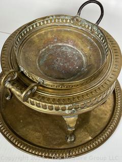 Middle Eastern Arab Brass Brazier with Pierced Dome and Crescent Moon & Star Handle on Tray. 20 x 23”