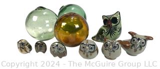 Collection of Japanese Glass Floats and Mexican Tonala Stoneware Figurines