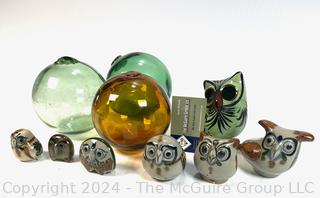 Collection of Japanese Glass Floats and Mexican Tonala Stoneware Figurines