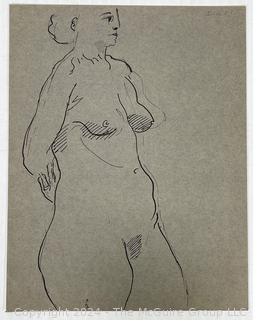 Pen on Paper Nude, Page From Sketchbook Attributed to James Amos Porter. 9 x 11.5” 