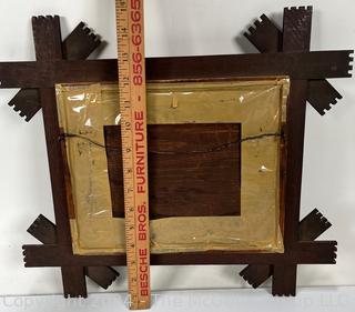 Victorian Wooden Cross Hatch Frame with Porcelain Buttons  with Lithograph