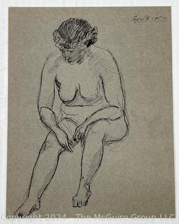 Pen on Paper Nude of Woman, Page From Sketchbook Attributed to James Amos Porter. 9 x 11.5”