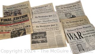 Collection of Vintage Newspapers Including Clinton and Reagan Inaugurations, Iraq War and Fall of Berlin Wall