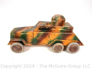 WWII Hand-made Wood Trench Folk Art Toy Truck Tank