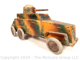 WWII Hand-made Wood Trench Folk Art Toy Truck Tank