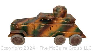 WWII Hand-made Wood Trench Folk Art Toy Truck Tank