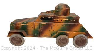 WWII Hand-made Wood Trench Folk Art Toy Truck Tank