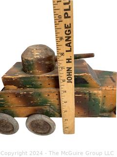 WWII Hand-made Wood Trench Folk Art Toy Truck Tank