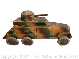 WWII Hand-made Wood Trench Folk Art Toy Truck Tank