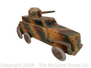 WWII Hand-made Wood Trench Folk Art Toy Truck Tank