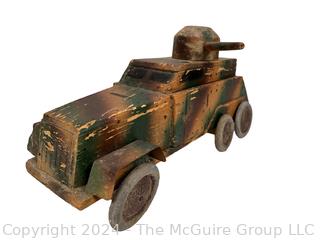 WWII Hand-made Wood Trench Folk Art Toy Truck Tank