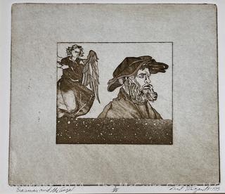 Unframed Lithograph Titled Erasmus and the Angel and Signed by Artist Fred Stargardt.  8.5 x 10" 