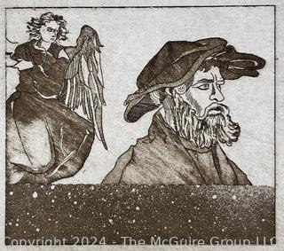 Unframed Lithograph Titled Erasmus and the Angel and Signed by Artist Fred Stargardt.  8.5 x 10" 