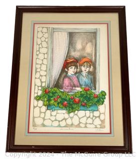 Framed Under Glass Limited Edition Etching Titled "Summertime" Signed & Numbered by Artist Mary Vickers. 19 x 25.5"