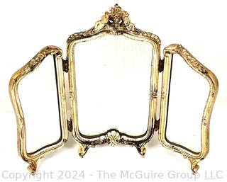 Louis XV Style Tripych Vanity Dresser Mirror In Gilt.  12.5" x 13