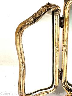 Louis XV Style Tripych Vanity Dresser Mirror In Gilt.  12.5" x 13