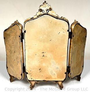 Louis XV Style Tripych Vanity Dresser Mirror In Gilt.  12.5" x 13