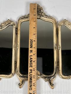 Louis XV Style Tripych Vanity Dresser Mirror In Gilt.  12.5" x 13