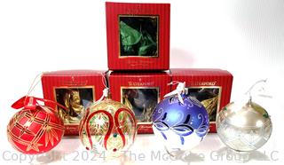 Four (4) Waterford Glass Ball Christmas Ornaments in Boxes