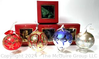 Four (4) Waterford Glass Ball Christmas Ornaments in Boxes