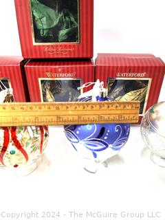 Four (4) Waterford Glass Ball Christmas Ornaments in Boxes