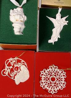 Five (5) Christmas Ornaments in Boxes Including Wedgwood, Lenox and Belleek