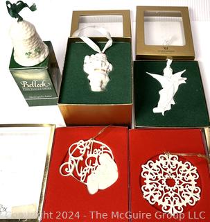 Five (5) Christmas Ornaments in Boxes Including Wedgwood, Lenox and Belleek