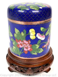 Chinese Blue Floral Lidded Cloisonné Enamel Tea Box.  5" tall.