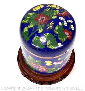 Chinese Blue Floral Lidded Cloisonné Enamel Tea Box.  5" tall.