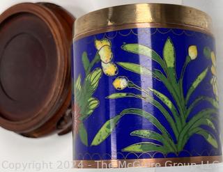 Chinese Blue Floral Lidded Cloisonné Enamel Tea Box.  5" tall.