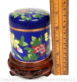 Chinese Blue Floral Lidded Cloisonné Enamel Tea Box.  5" tall.