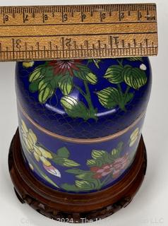 Chinese Blue Floral Lidded Cloisonné Enamel Tea Box.  5" tall.