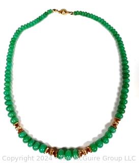 Russian Green Chrysoprase Graduated Bead Necklace with14kt Gold Findings.  18"