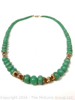 Russian Green Chrysoprase Graduated Bead Necklace with14kt Gold Findings.  18"