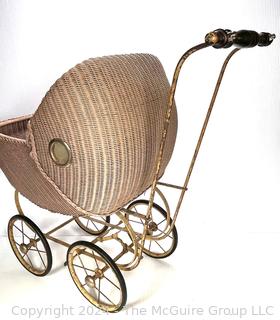 Victorian White Wicker Baby Stroller Doll Carriage 