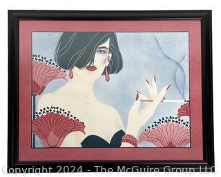 Framed Under Glass Contemporary Print ?? of Woman in Pink.  20" x 25"