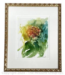 Framed Under Glass Watercolor of Flowers Signed by Artist V Hayward  18" x 22".