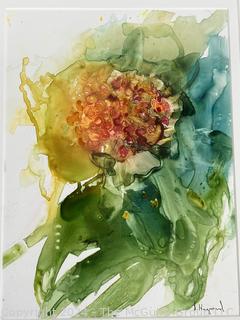 Framed Under Glass Watercolor of Flowers Signed by Artist V Hayward  18" x 22".