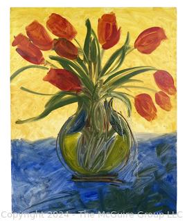 Unframed Oil on Canvas of Vase with Flowers.  16" x 20"