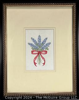 Framed Under Glass Ink on Paper of Lavender Bouquet Signed by Artist RA Hayes.  13" x 16"