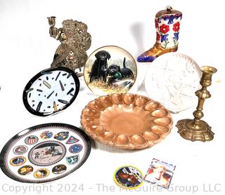 Collection Including NASA Plate and Patches, Mottahedeh's Candle Stick, Texas Ware Plate and other Decorative Collectibles