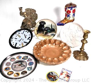 Collection Including NASA Plate and Patches, Mottahedeh's Candle Stick, Texas Ware Plate and other Decorative Collectibles