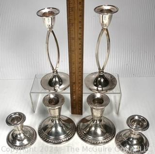 Weighted Sterling Silver and Silver Plated Candle Sticks and Spoons