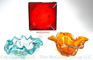 Three (3) Pieces of Hand Blown Mid Century Art Glass 