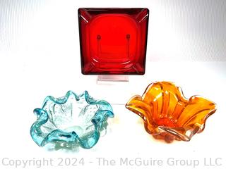 Three (3) Pieces of Hand Blown Mid Century Art Glass 