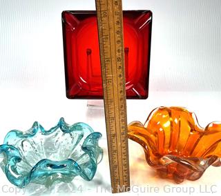 Three (3) Pieces of Hand Blown Mid Century Art Glass 